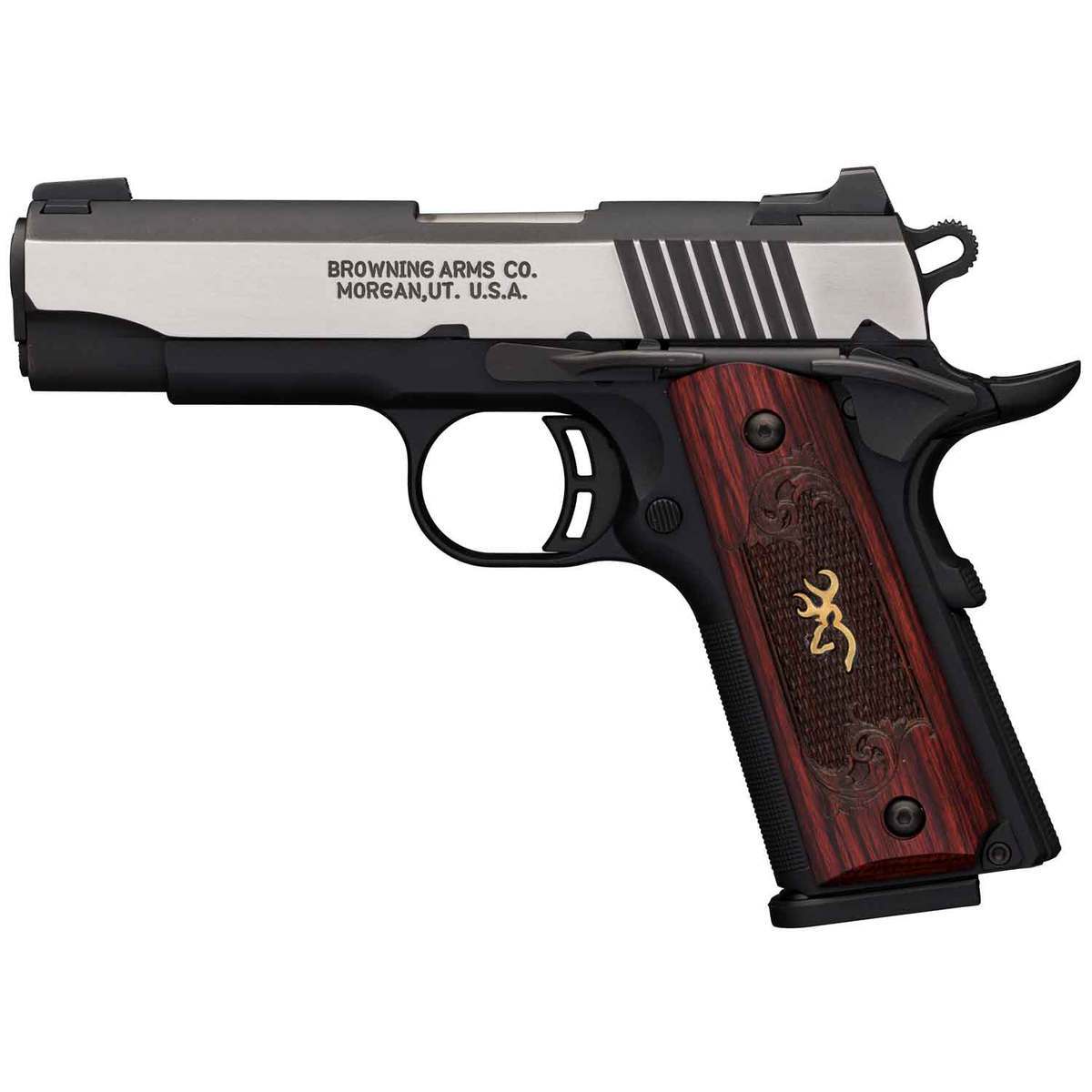 Browning 1911-380 Black Label Medallion Pro Compact 380 Auto (ACP) 3.6in Blackened w/ Silver Polished Flats/Stainless Steel Pistol - 8+1 Rounds - Image 2