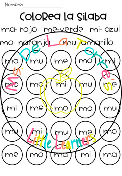 Colorea y encuentra la silaba Letra M Trabajo de Palabras Ma Me Mi Mo Mu