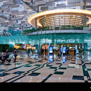 Interior of new modern Changi airport terminal in Singapore southeast