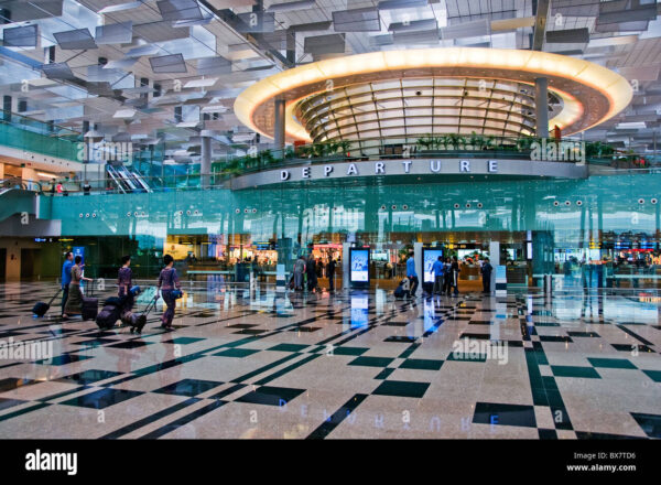 Interior of new modern Changi airport terminal in Singapore southeast