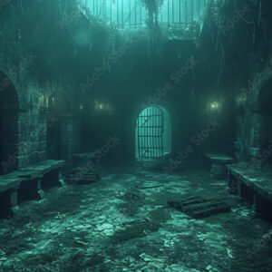 Underground old medieval dungeon jail cells, fantasy aventure tabletop