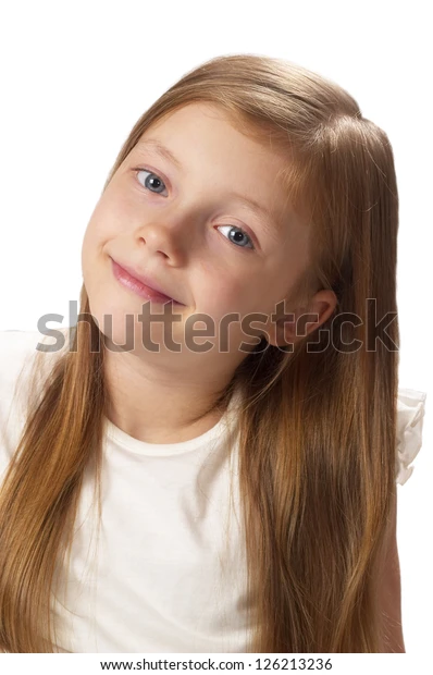 Little Smiling Girl Portrait Isolated Over Stock Photo 126213236